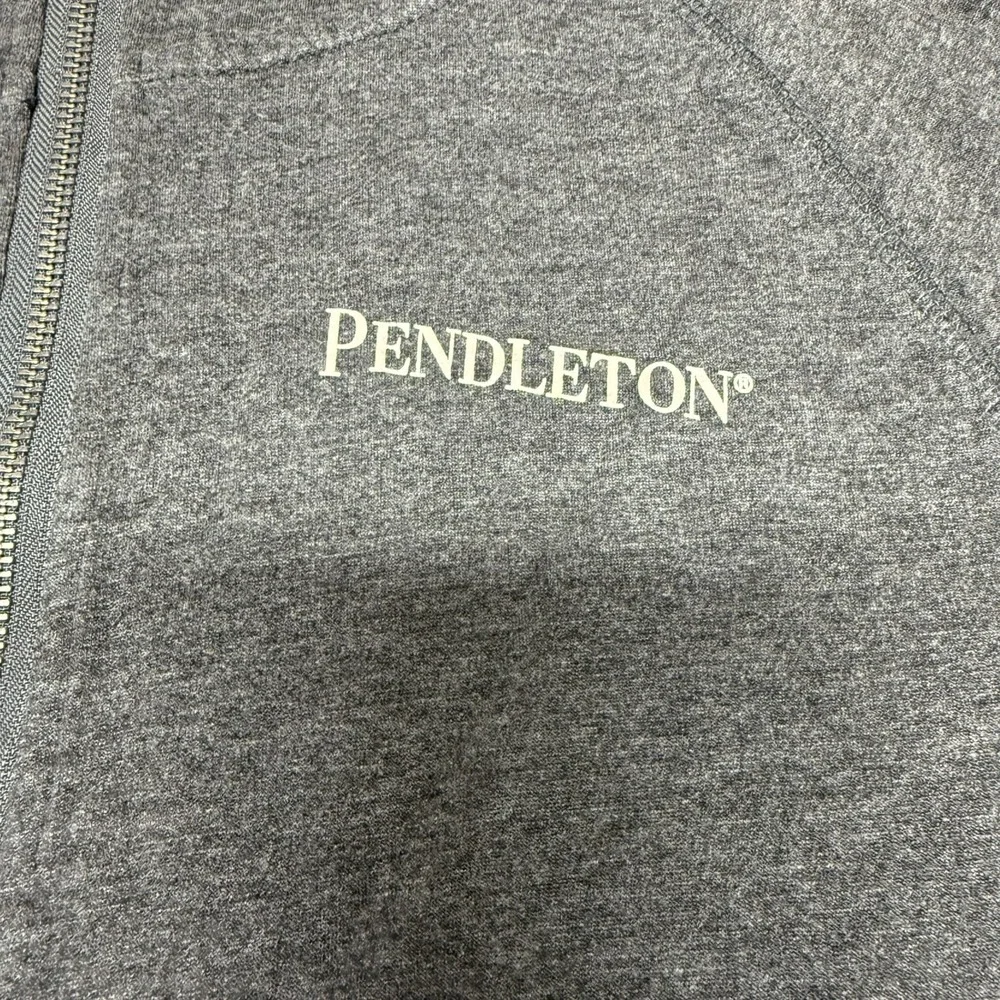 Pendleton‎ Mens L Heather Gray Full Zip Hoodie Sweatshirt Geometric Graphic